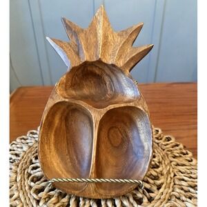 Vintage Teak‎ Pineapple Serving Tray Divided Bowl Hawaiian MCM 12"